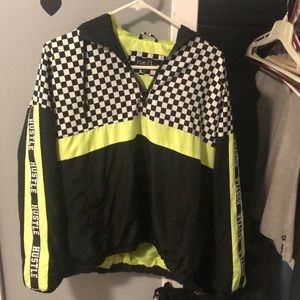 checkered neon green and black windbreaker
